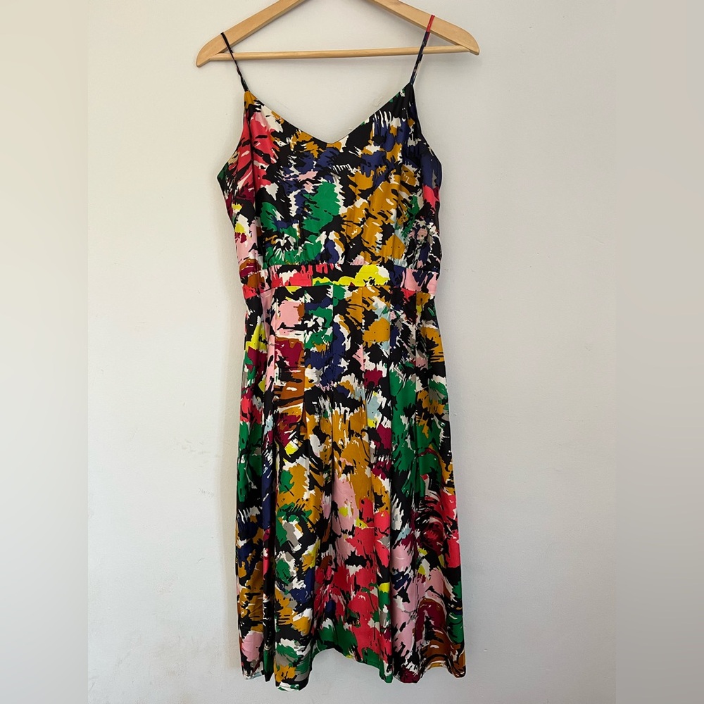 J. Crew (Jenna Lyons Era) Watercolor Brushstroke Floral Silk Women's Dress